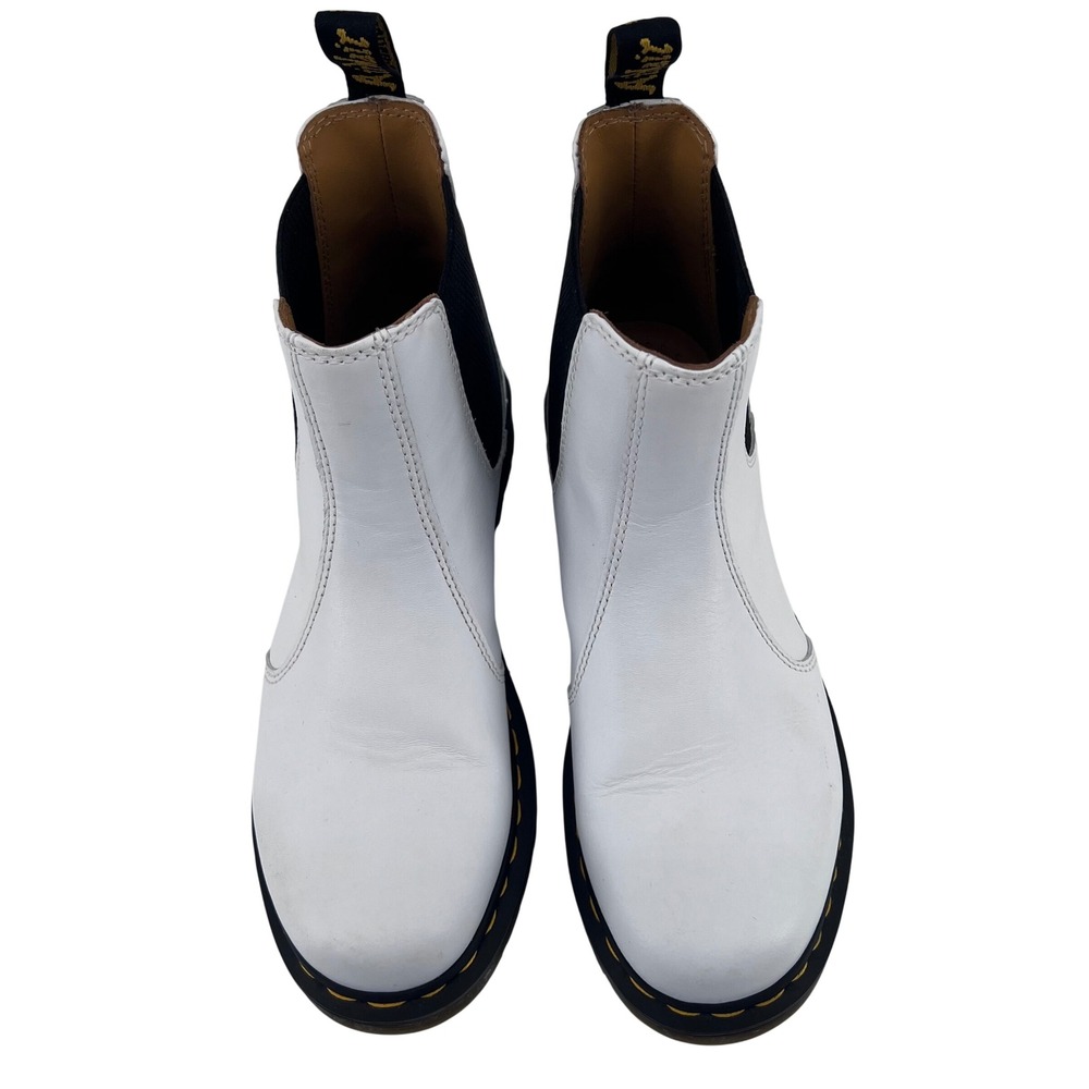 Dr. Martens 2976 White Leather Chelsea Boots Womens 10 Yellow Stitching AirWair